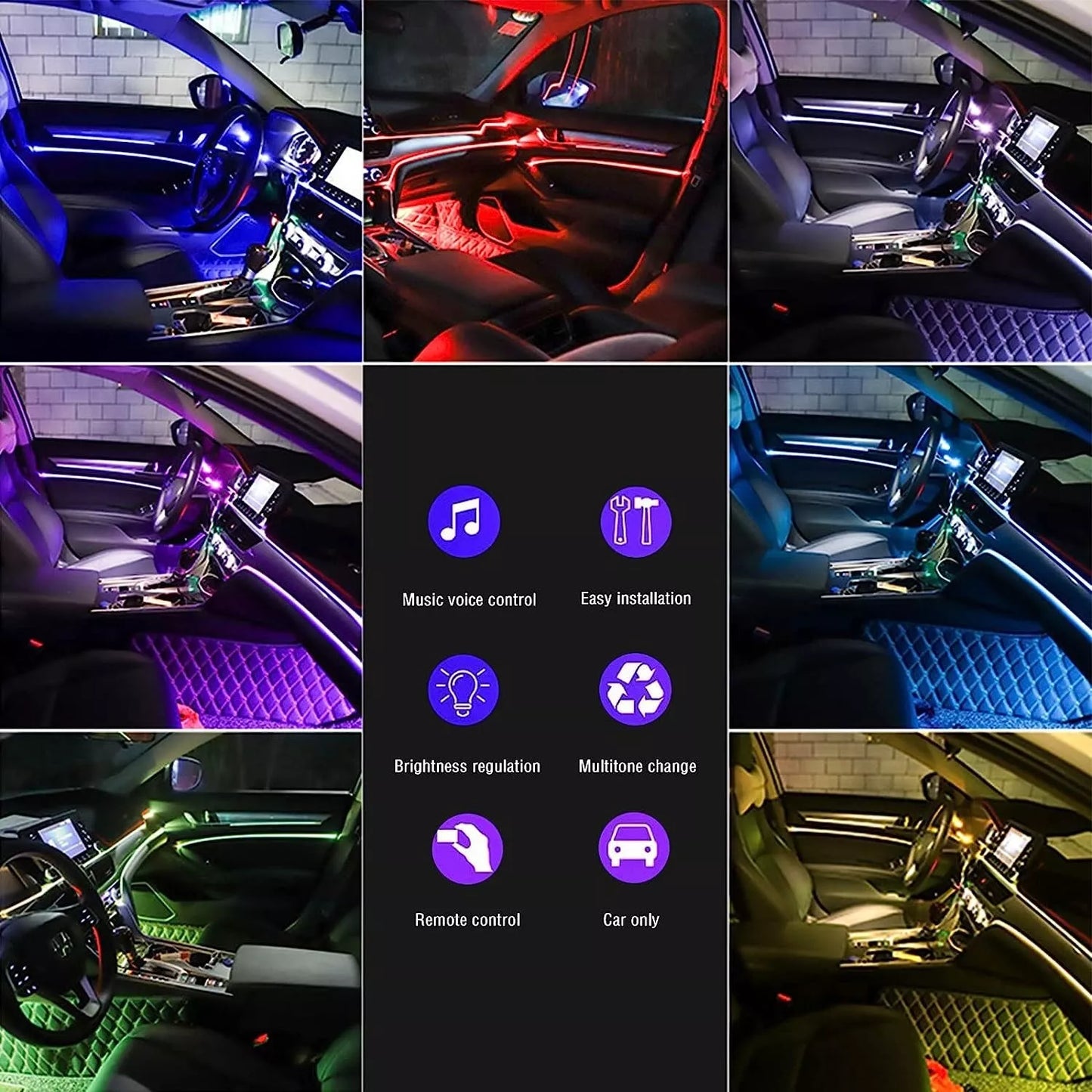 Car LED Interior Lights Strip Ambient Lighting Usb Port Bluetooth App Control